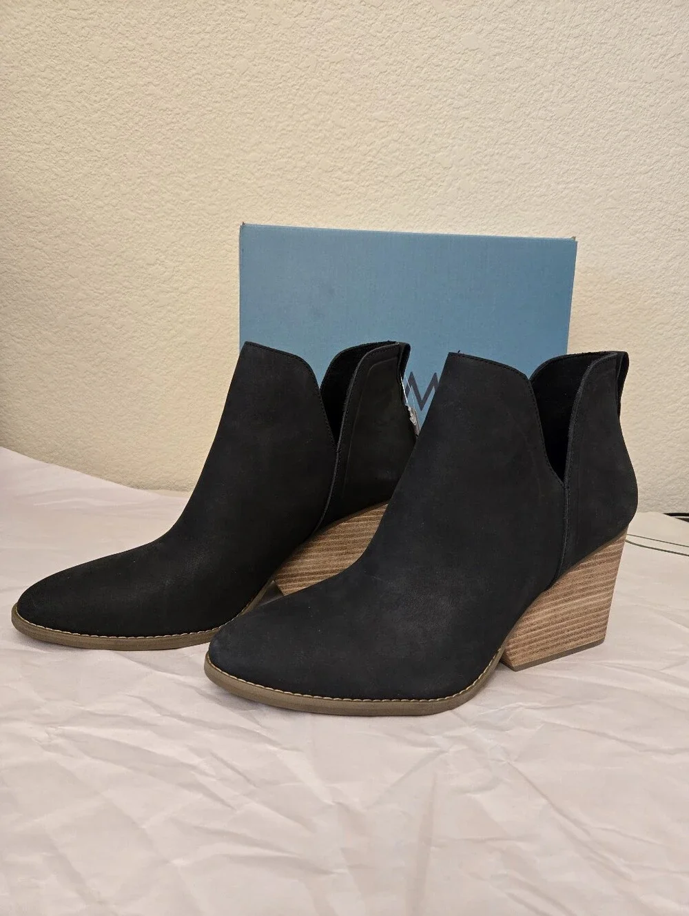 Toms Womens Sz 11 Eliza Black Nuback Leather Boots Double 